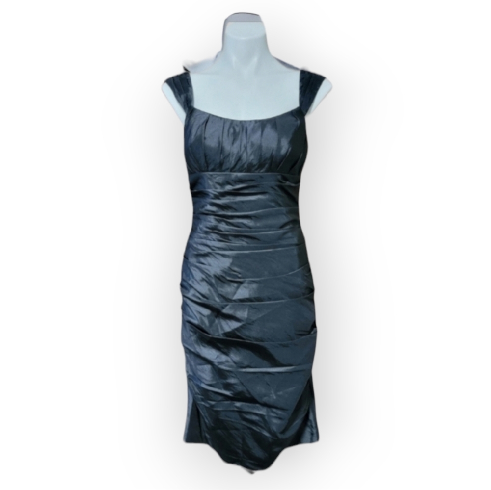 Bill Levkoff Black Ruched Taffeta Dress